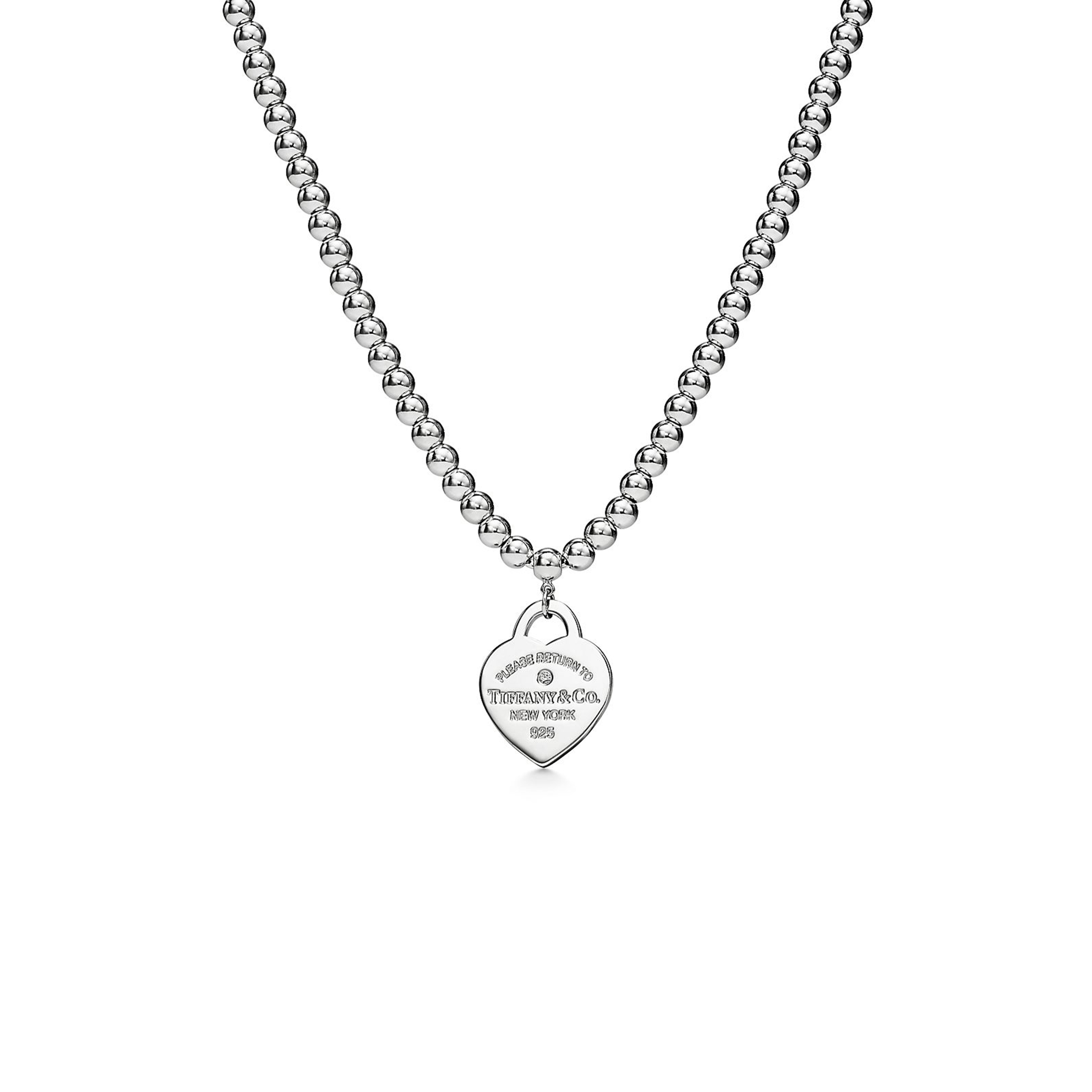 TIFFANY HEART TAG BEAD NECKLACE IN SILVER WITH A DIAMOND, SMALL 70923513